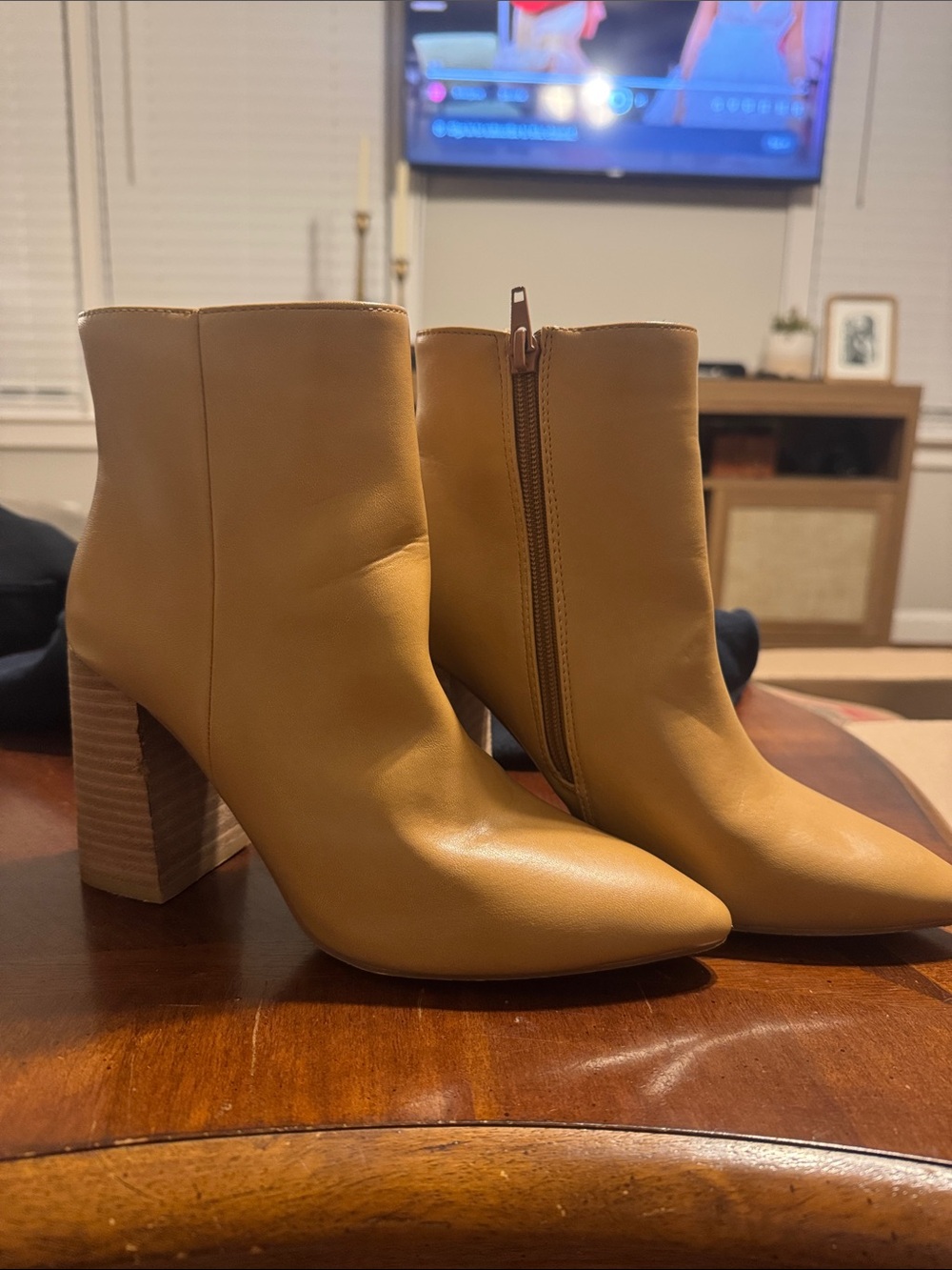 ShuShop Mustard Tan Leather-Look Ankle Booties